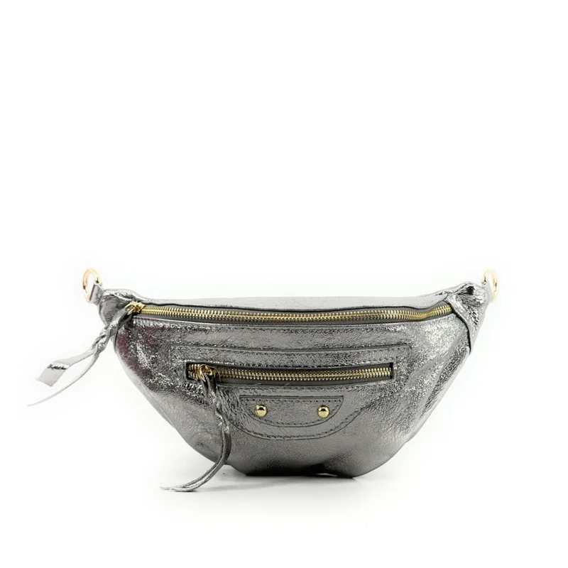 Sac banane en cuir irisé LOUKA GLOW Argent moyen