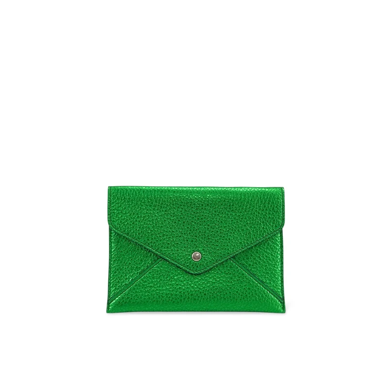 Pochette enveloppe en cuir irisé ROMY Vert anglais irisé