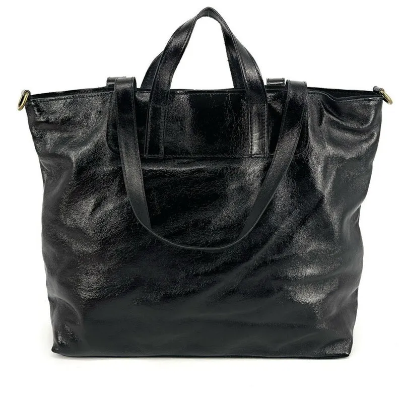 Grand sac cabas en cuir irisé ANDROMEDE Noir irisé