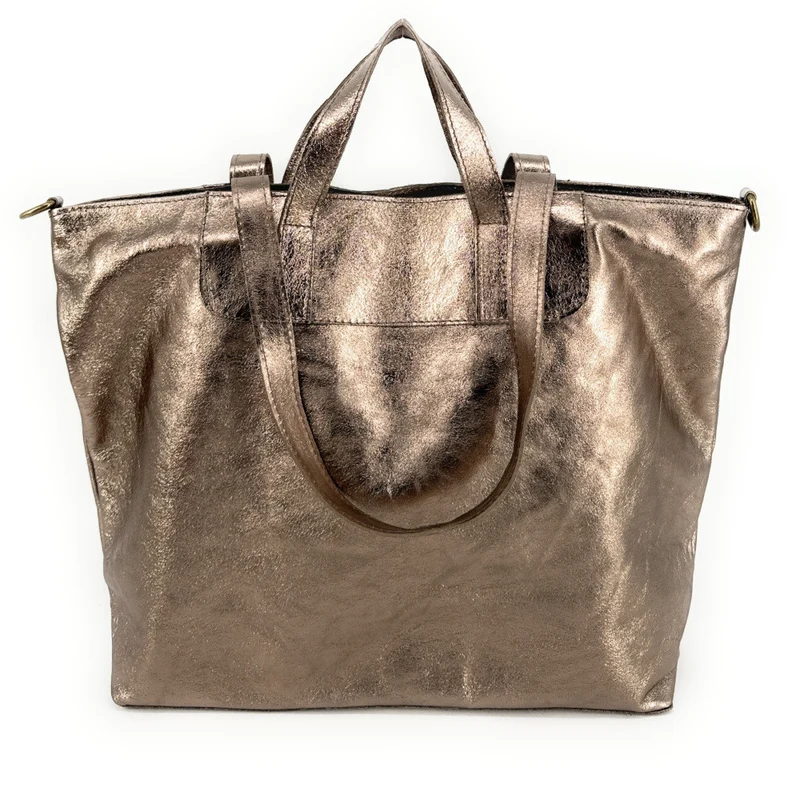 Grand sac cabas en cuir irisé ANDROMEDE Champagne irisé