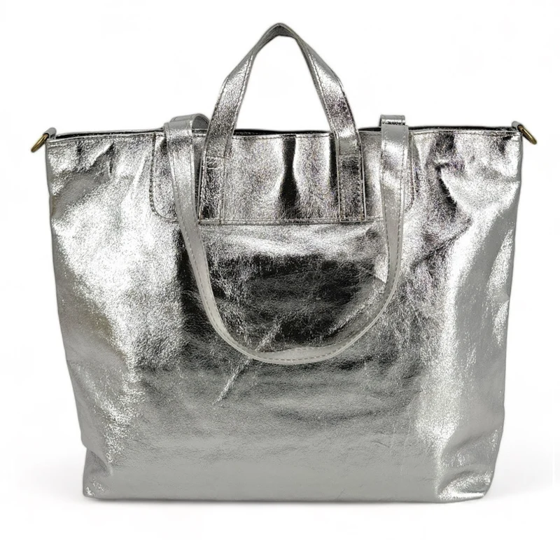 Grand sac cabas en cuir irisé ANDROMEDE Argent moyen