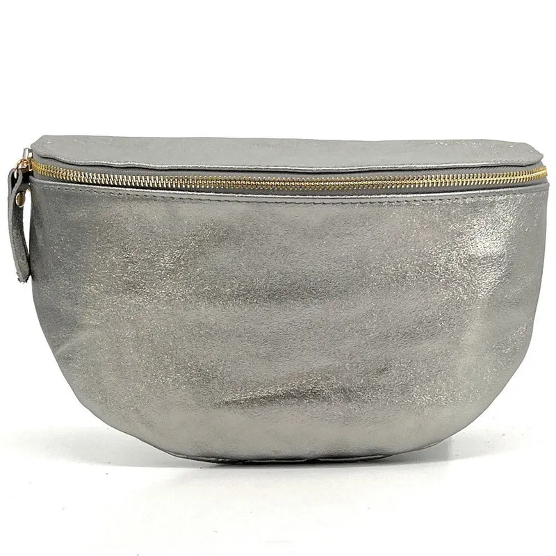 Sac banane en cuir irisé LOUNA Argent moyen
