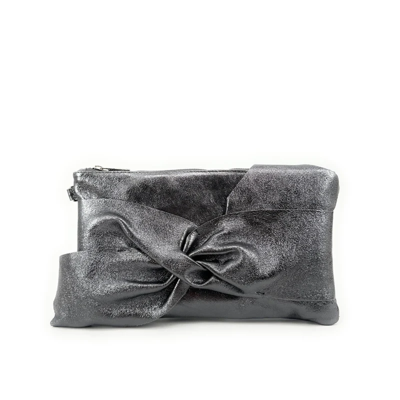 Sac pochette en cuir irisé SHERAZADE Argent foncé