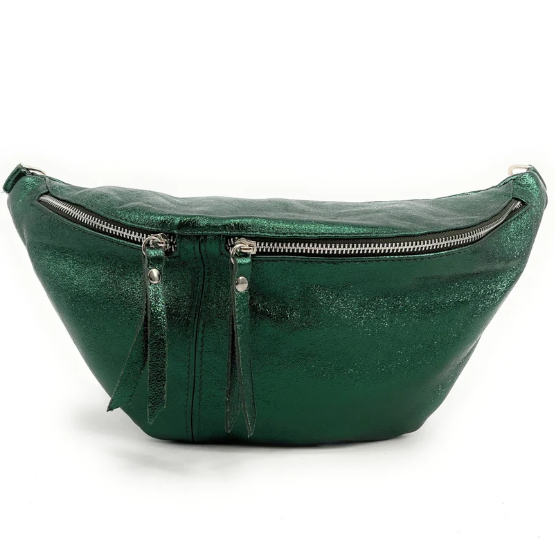 Sac banane en cuir irisé LILOU GLOW Vert forêt irisé