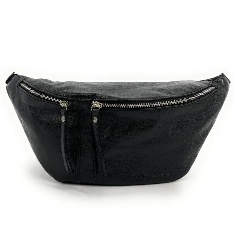 Sac banane en cuir irisé LILOU GLOW Noir irisé