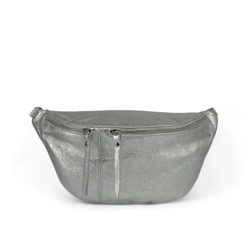 Sac banane en cuir irisé LILOU GLOW Argent moyen
