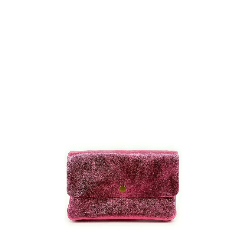 Sac pochette en cuir irisé MAELIA Rose néon