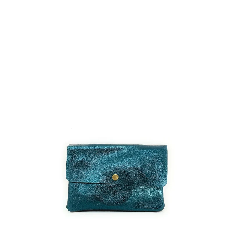 Sac pochette en cuir irisé MAELIA Bleu vert canard