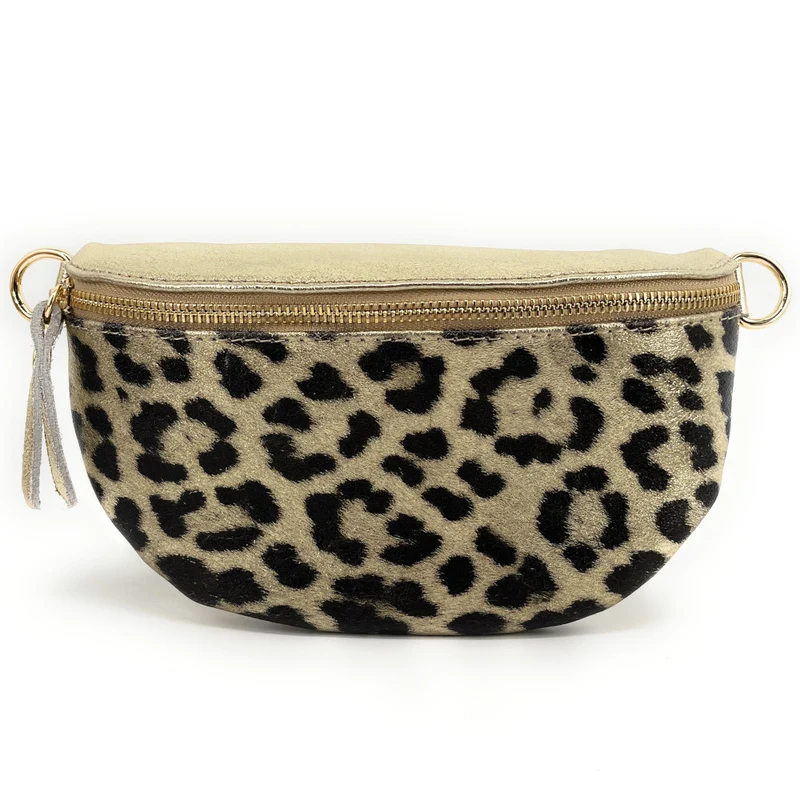 Sac banane en cuir irisé LOU-DO JUNGLE Léopard or pâle