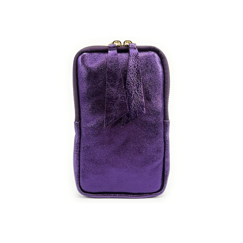 Pochette téléphone bandoulière en cuir irisé LOUVRE Améthyste