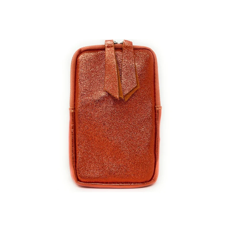Pochette téléphone bandoulière en cuir irisé LOUVRE Orange irisé