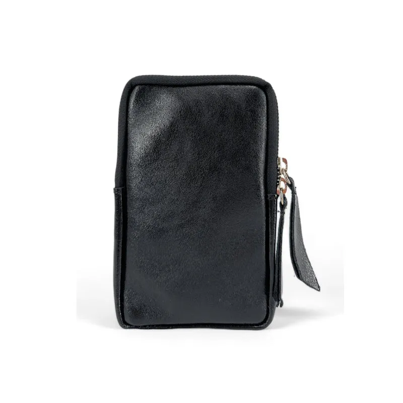 Pochette téléphone bandoulière en cuir irisé LOUVRE Noir irisé