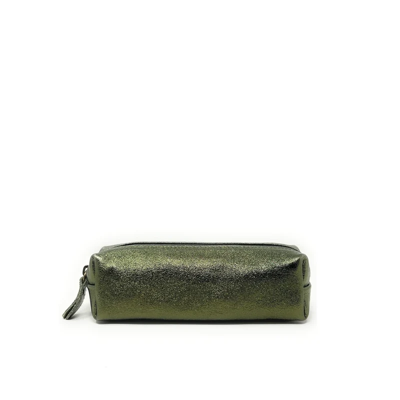 Trousse en cuir irisé TICTOC GLOW Vert kaki irisé