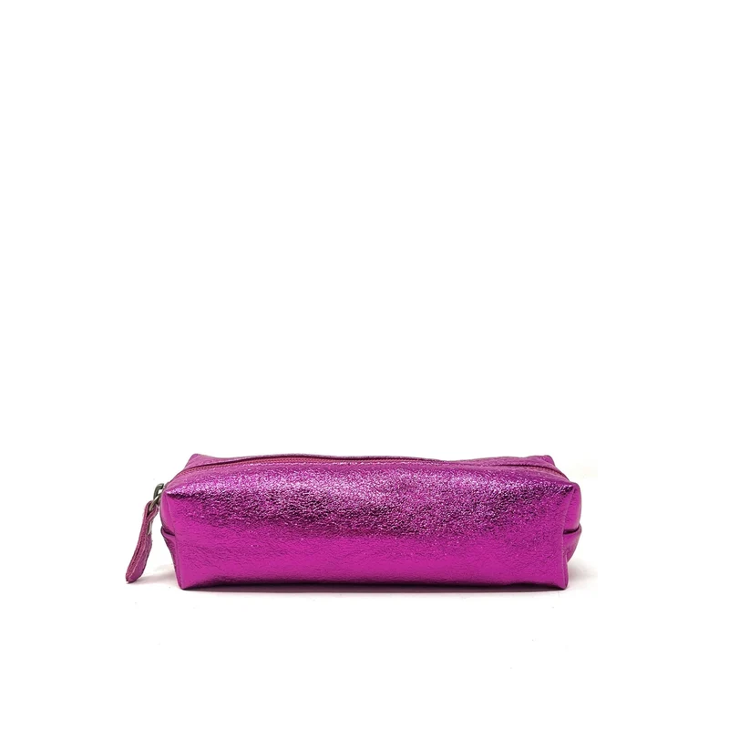 Trousse en cuir irisé TICTOC GLOW Fuchsia irisé