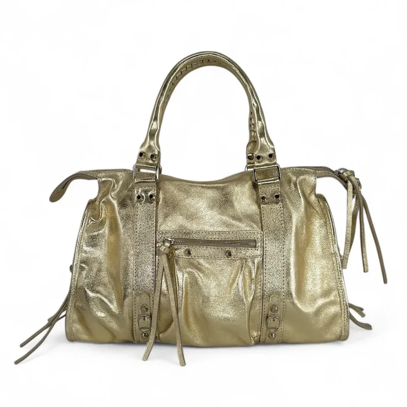 Sac à main en cuir irisé et clous argenté SANDSTORM SILVER Or pâle
