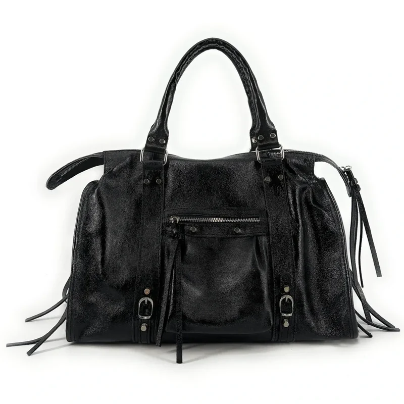 Sac à main en cuir irisé SANDSTORM SILVER Noir glossy