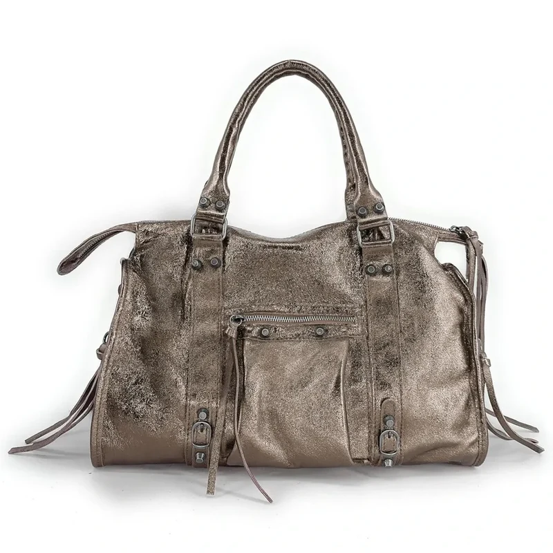 Sac à main en cuir irisé SANDSTORM SILVER Champagne