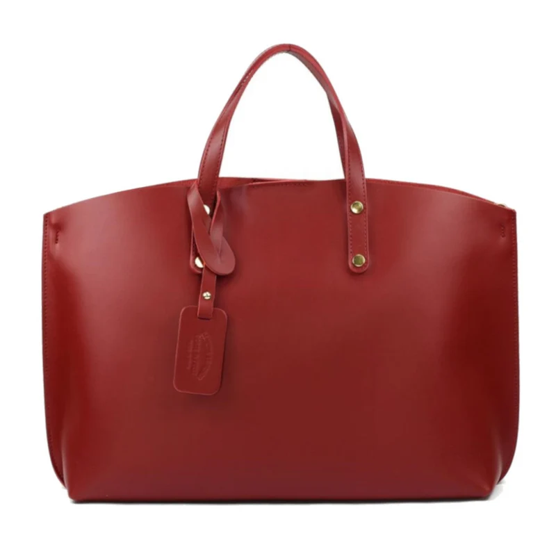 Grand sac à main en cuir glacé CHANTILLY Rouge foncé