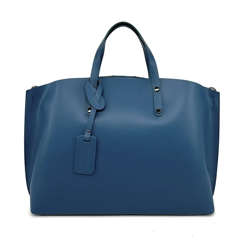 Grand sac à main en cuir glacé CHANTILLY Bleu