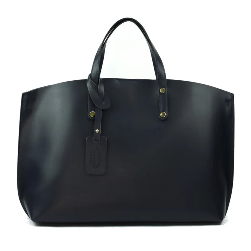 Grand sac à main en cuir glacé CHANTILLY Bleu marine