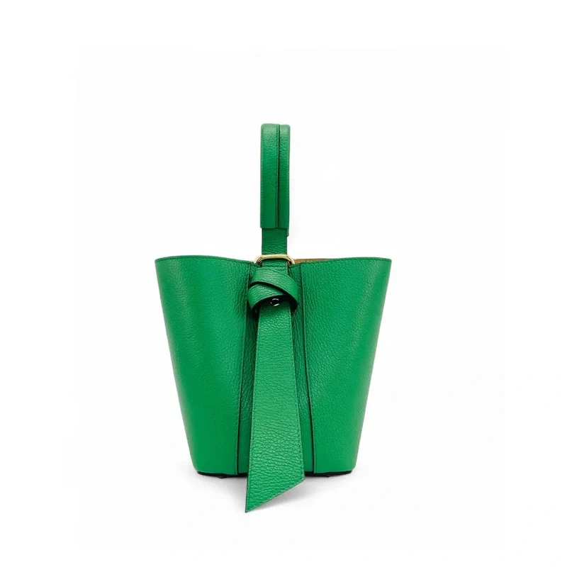 Sac seau et pochette en cuir grainé BIRDIE Vert anglais