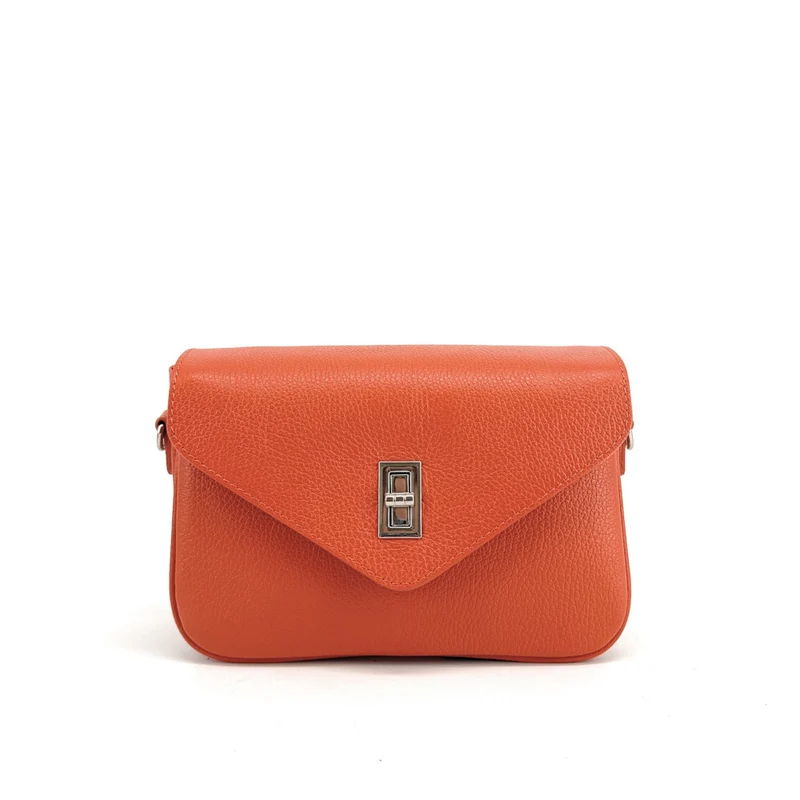 Sac trotteur en cuir grainé BAGGY Orange Mandarine