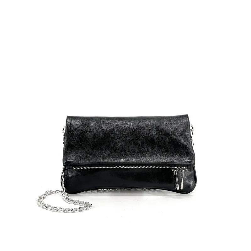 Sac pochette en cuir métallisé ROXANE Noir irisé