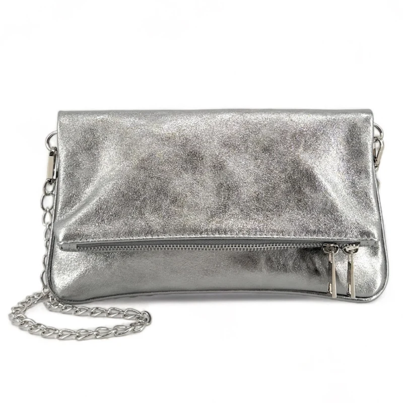 Sac pochette en cuir irisé ROXANE Argent moyen