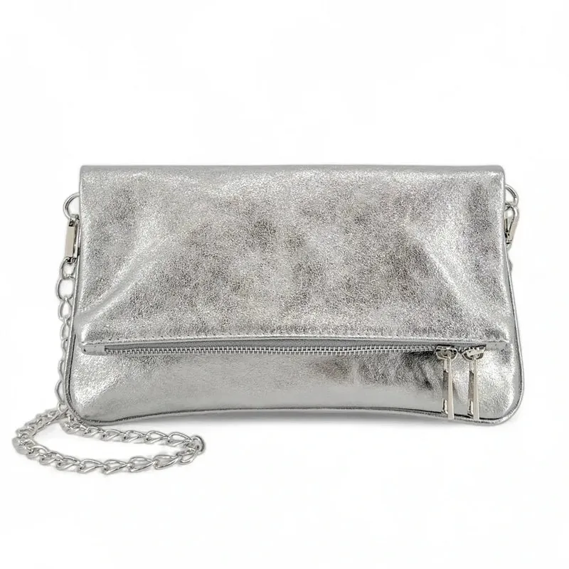 Sac pochette en cuir irisé ROXANE Argent clair