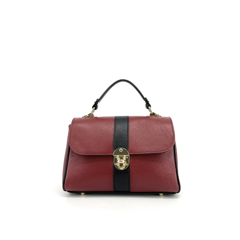 Sac à main en cuir grainé ZOE Rouge foncé / Noir