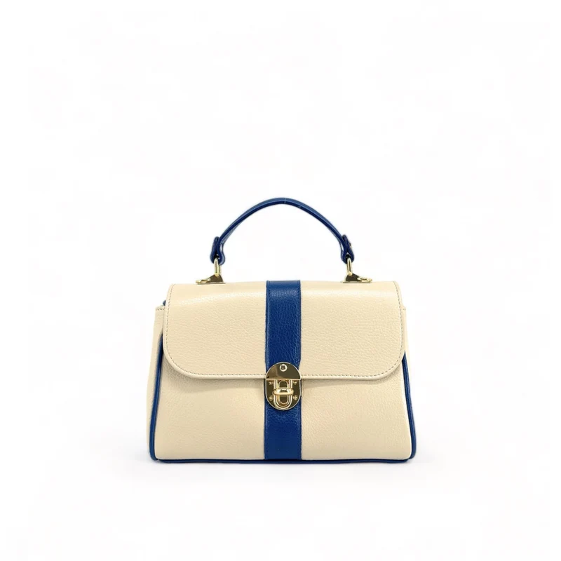 Sac à main en cuir grainé ZOE Beige / Bleu moyen