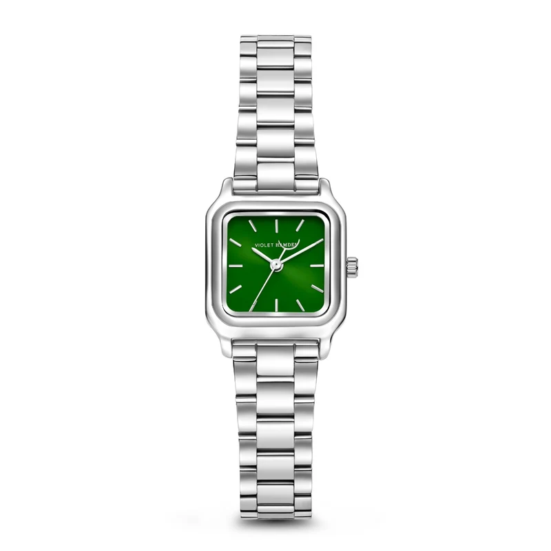 Violet Hamden Dawn Base Montre Carrée Femme Argentée et Verte VH09035