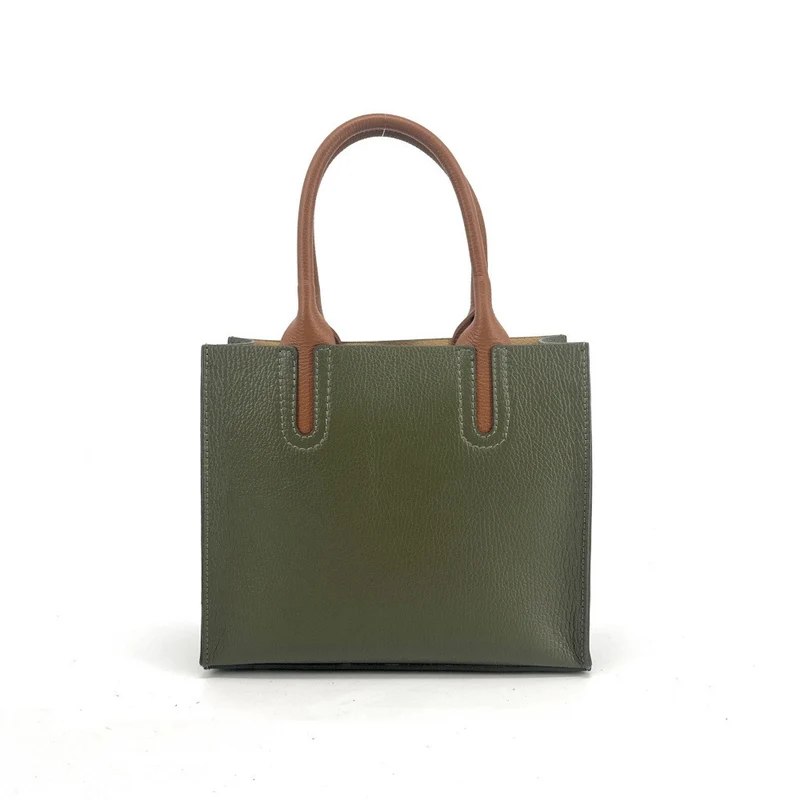 Sac cabas en cuir grainé VOLTAIRE Vert olive