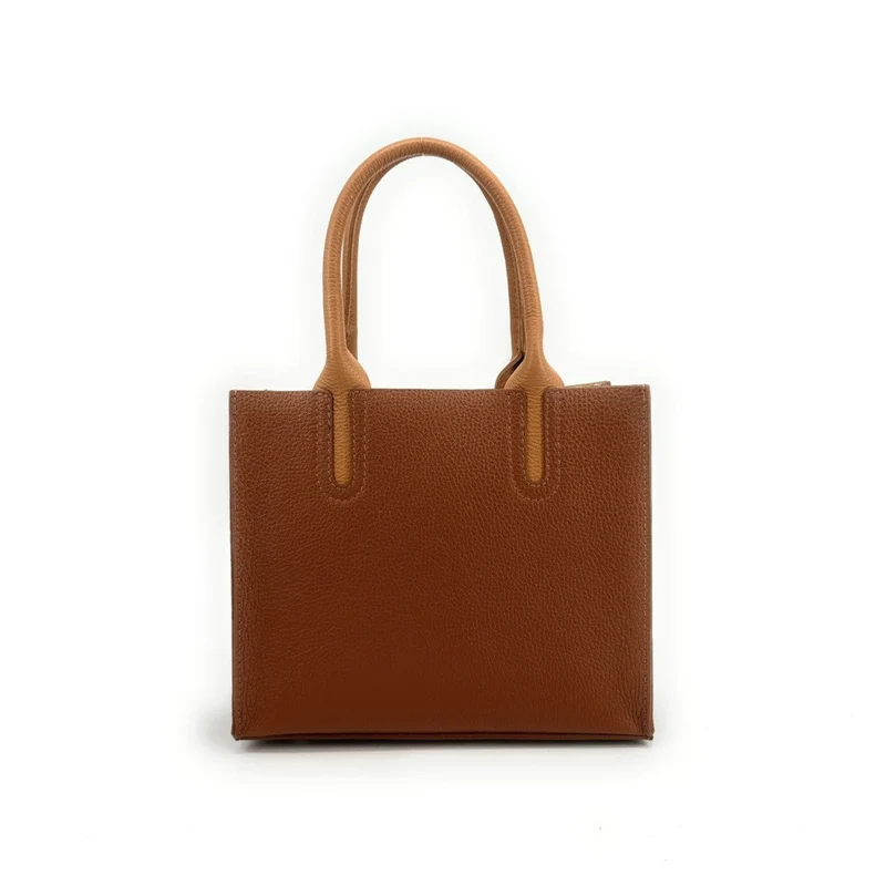 Sac cabas en cuir grainé VOLTAIRE Camel foncé