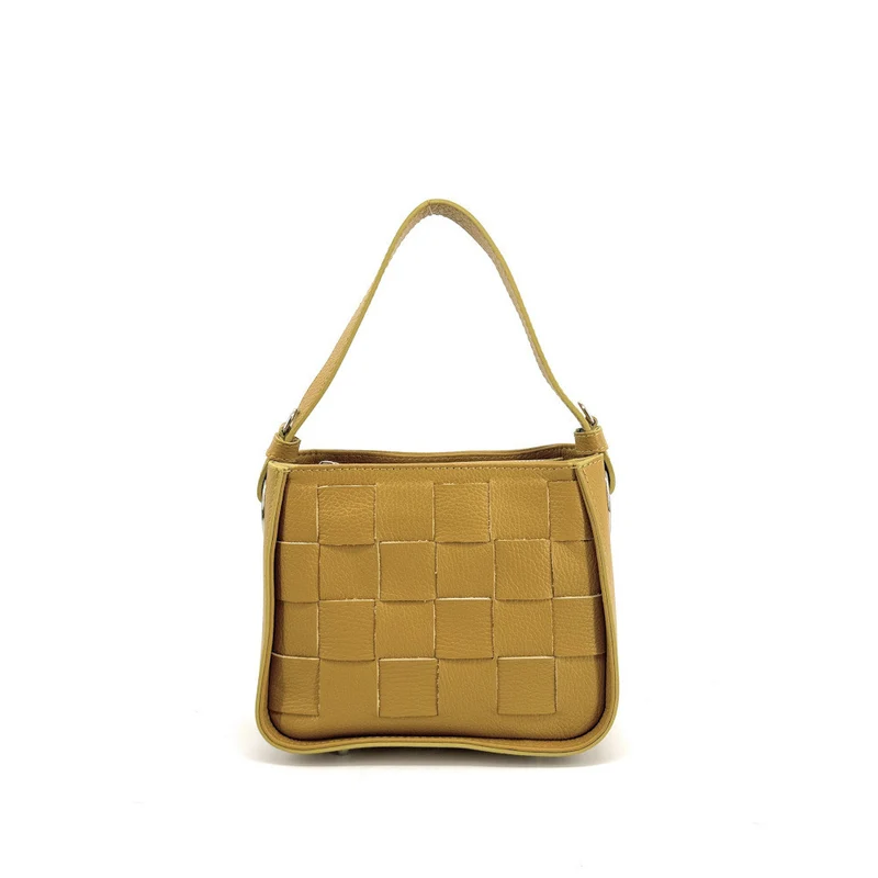 Sac en cuir grainé tressé CHESSY Jaune Moutarde