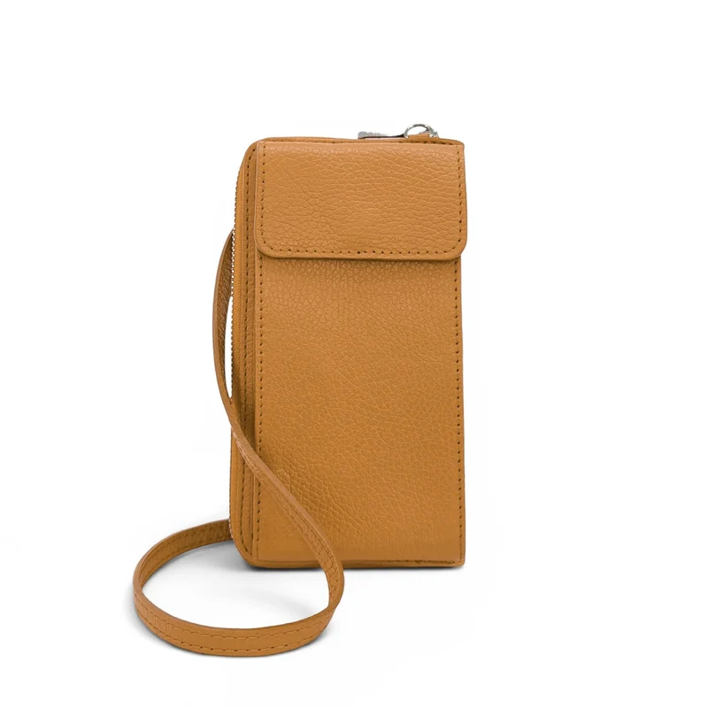 Mini-sac pochette en cuir grainé STREET Marron camel