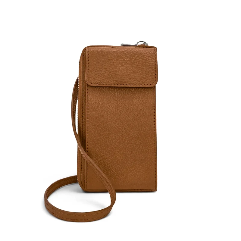 Mini-sac pochette en cuir grainé STREET Marron camel foncé