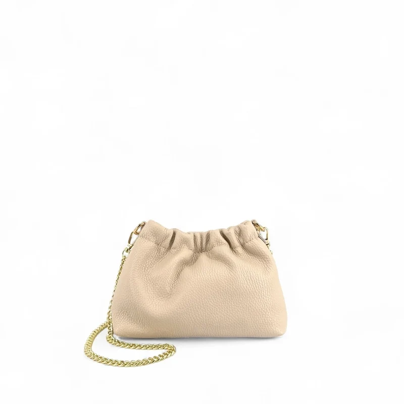 Sac pouch en cuir grainé LA POUCHINETTE Taupe clair