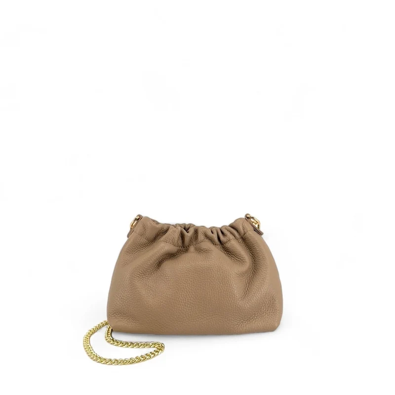 Sac pouch en cuir grainé LA POUCHINETTE Taupe
