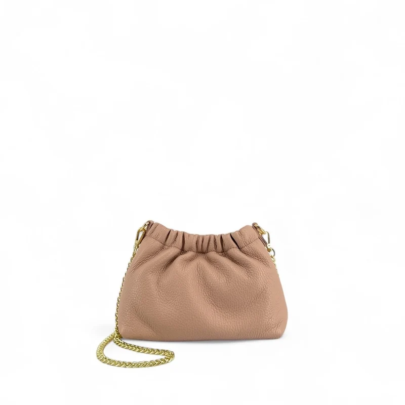 Sac pouch en cuir grainé LA POUCHINETTE Rose nude