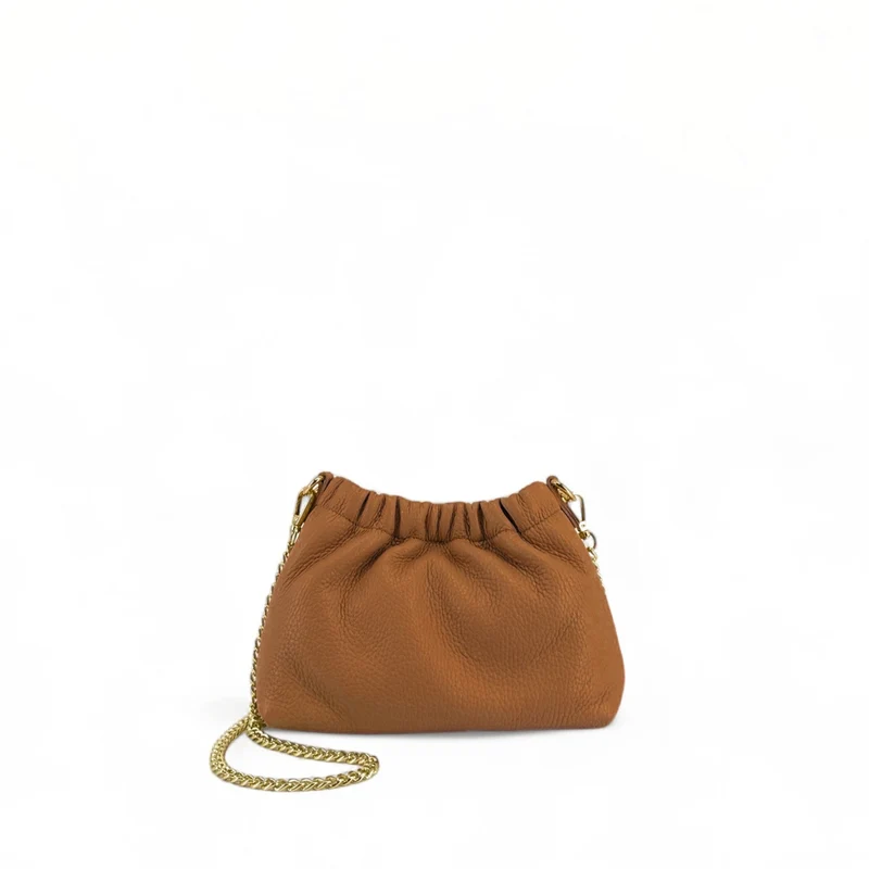 Sac pouch en cuir grainé LA POUCHINETTE Marron camel