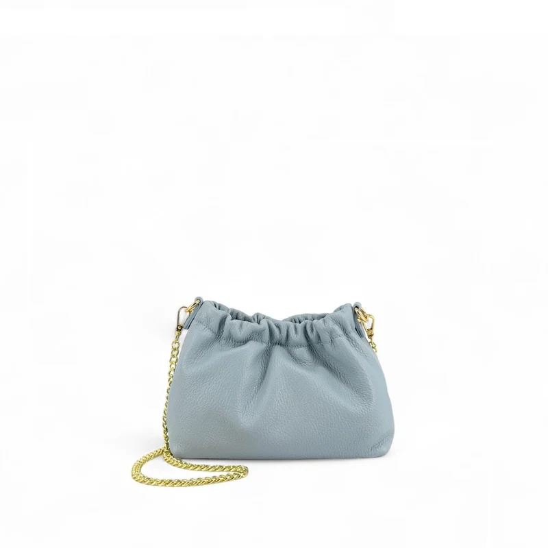 Sac pouch en cuir grainé LA POUCHINETTE Bleu pastel