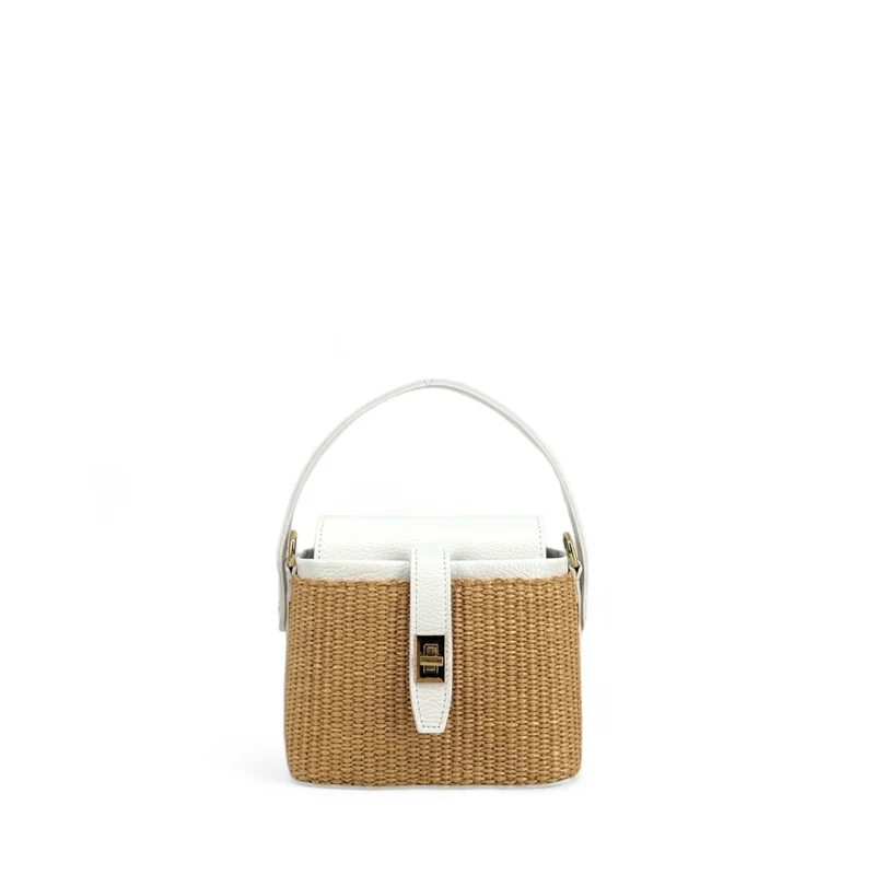 Mini-sac à main en cuir et raphia SIENNA Blanc