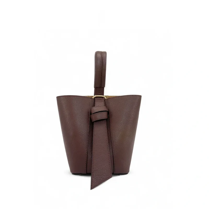 Sac seau et pochette en cuir grainé BIRDIE Chocolat