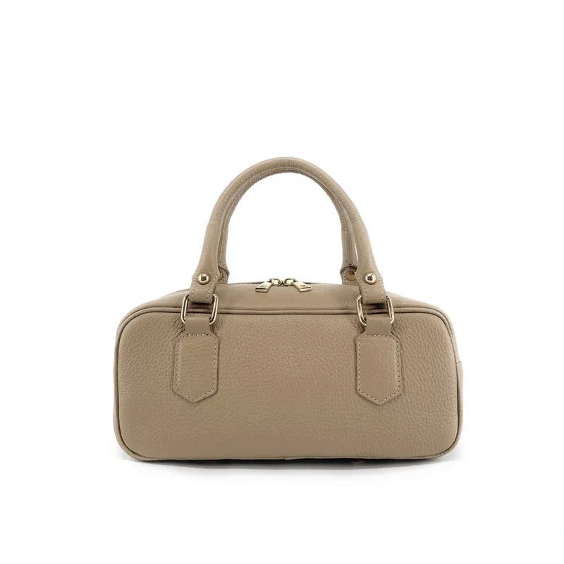 Sac bowling french stick en cuir grainé I LOAF YOU Taupe clair