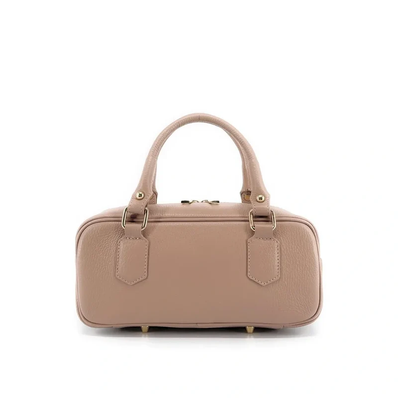 Sac bowling french stick en cuir grainé I LOAF YOU Rose nude