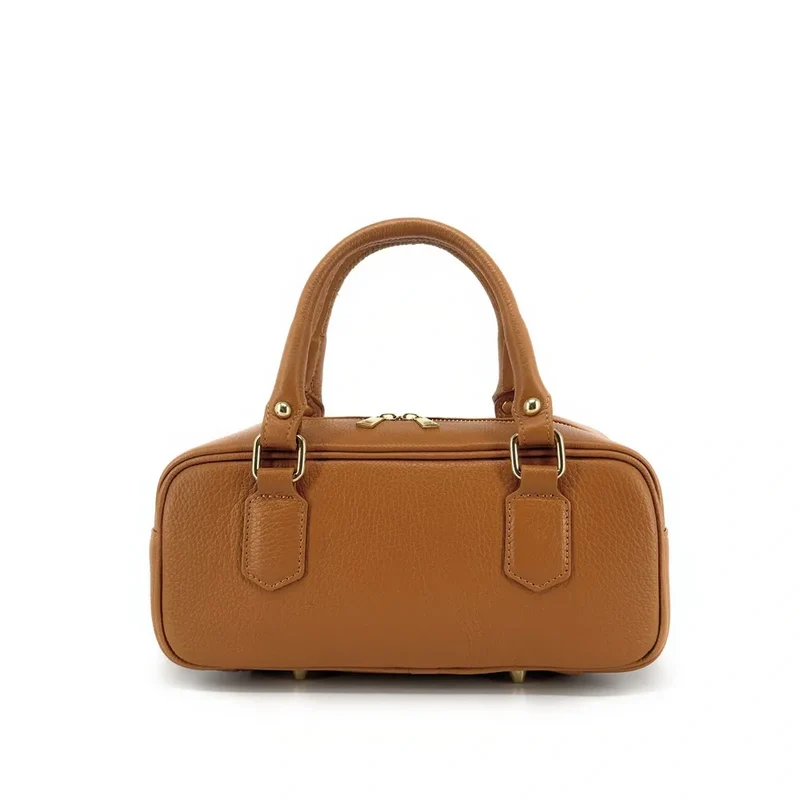 Sac bowling french stick en cuir grainé I LOAF YOU Camel clair