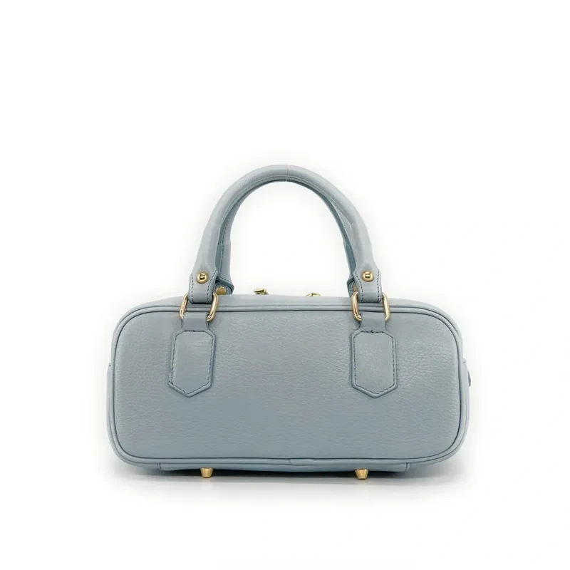 Sac bowling french stick en cuir grainé I LOAF YOU Bleu pastel