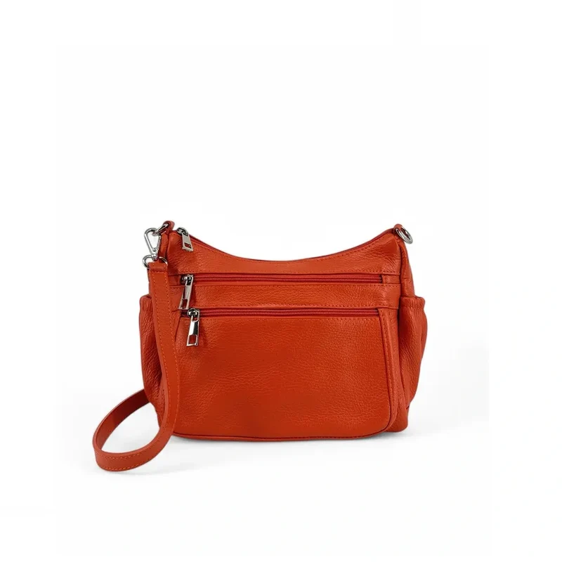 Sac à main en cuir grainé BROOKLYN Orange Mandarine