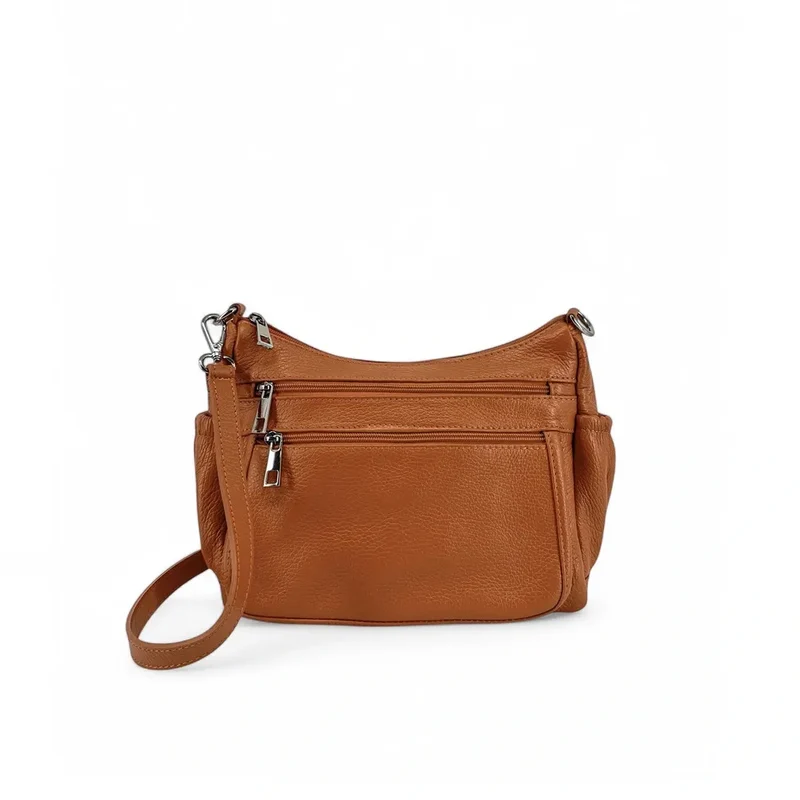 Sac à main en cuir grainé BROOKLYN Marron Camel foncé